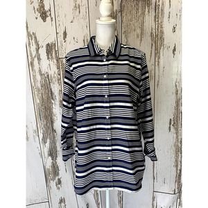 Chaps Navy And White Striped Cotton Blouse